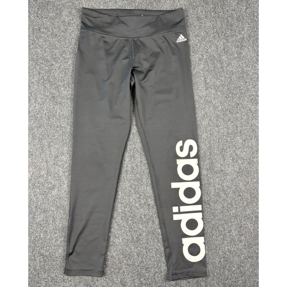 Adidas Climalite Black Leggings Women Medium Logo Graphic Activewear Tights